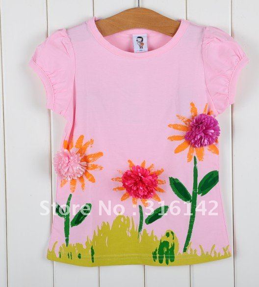 The new design fashion shirt   Free shipping 5pcs/lot baby short sleeve T-shirts flower t shirt girls t-shirt 6919 -1 pink