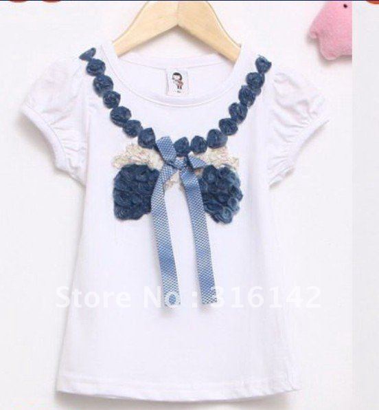 The new design fashion shirt   Free shipping 5pcs/lot baby short sleeve T-shirts flower t shirt girls t-shirt 8863-2 white
