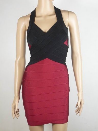 The new French brand sells women's red black condole my deep v-neck bandage dress