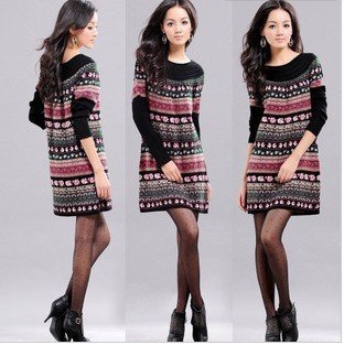 The new Korean version grow a broken beautiful knitting twist wool dress fashion sweater Free shipping
