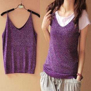 The new large size small vest solid color double V-neck sweater jacket