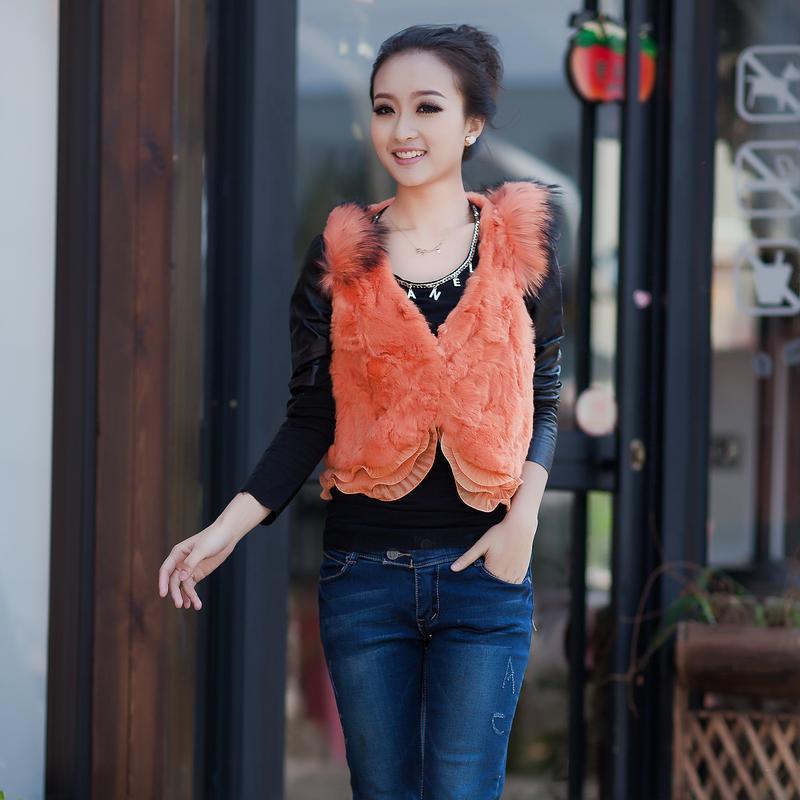 The new Ms. Fall Winter Women's fashion the supple buckle sexy rex rabbit fur collar jacket vest fur vest