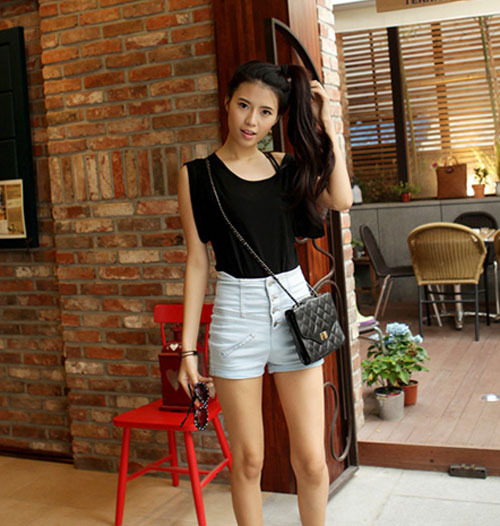 The New Single-Breasted Curling High Waist Denim Shorts Hot Pants Free Shipping (SLA082)