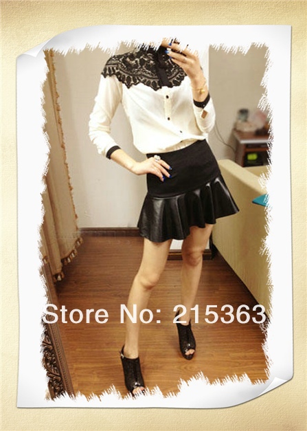 The new the same paragraph pu Pison tight stitching laminated mini high waist skirt pleated skirts leather skirt