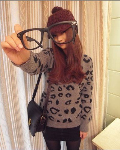 The new winter clothing magazine paragraph joker leopard grain sweater Free shipping +guaranteed 100%