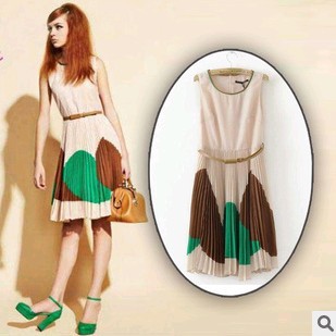 The new woman contracted temperament pleated skirts accordion Chiffon Dress Dress send belt