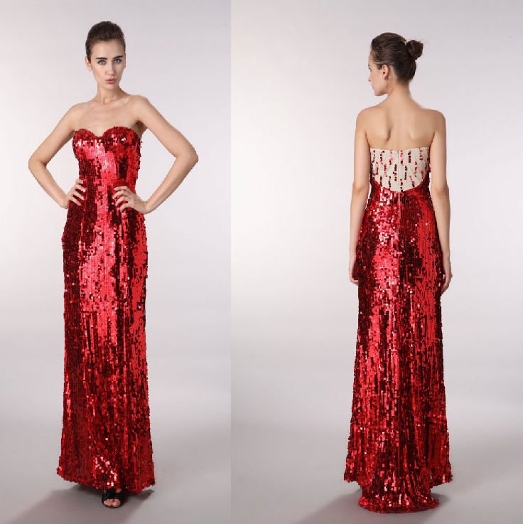 The round sequins back hollow long section evening dress
