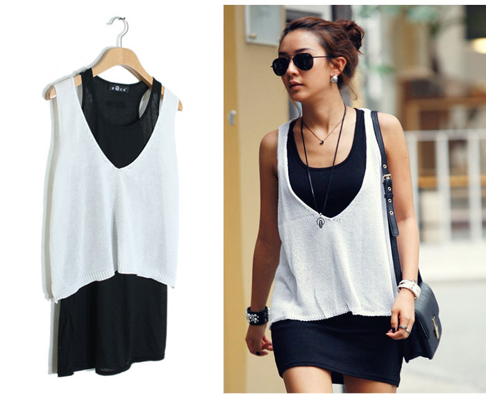 the summer new Hot-selling 3502 is bow twinset vest all-match knitted sweater shirt free shipping