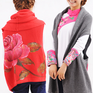 The temptation of autumn original design flower women's knitted sweater cardigan vest