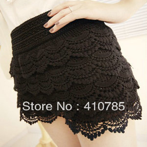 The third of the new high waist multilayer lace openwork crochet shorts, solid color sexy safety trousers primer skirt