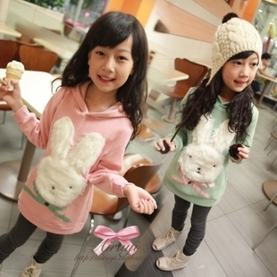 The trend of fashion female 2012 children's child clothing plush rabbit pattern ultra long sweatshirt