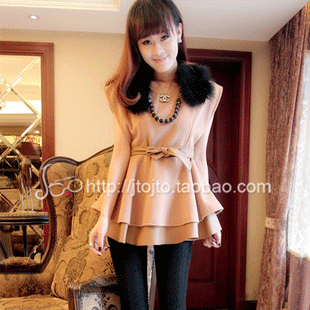 The trend of women 2012 new arrival autumn and winter fashion woolen genuine leather patchwork basic shirt elegant top