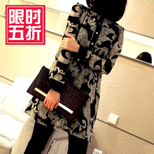 The trend of women 2013 spring and summer small leather stand collar chiffon patchwork brief print one-piece dress