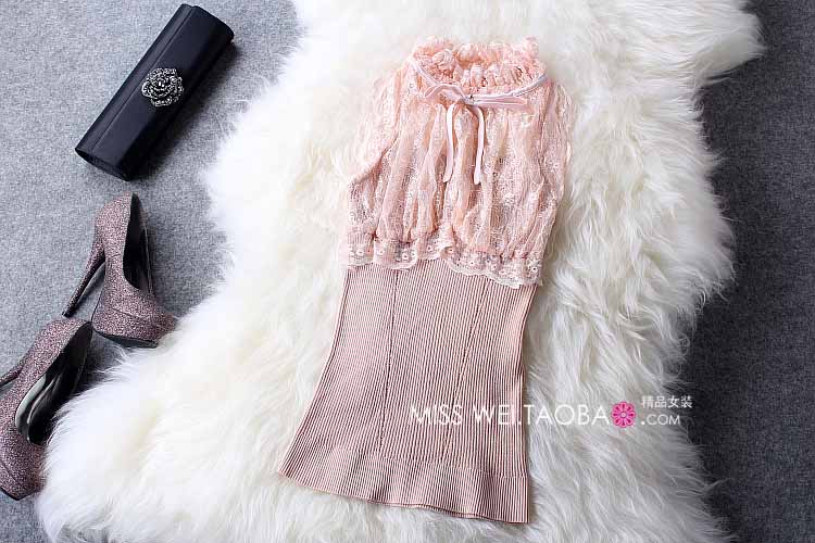 The trend of women lace turtleneck basic shirt slim flower t-shirt slim autumn and winter shirt