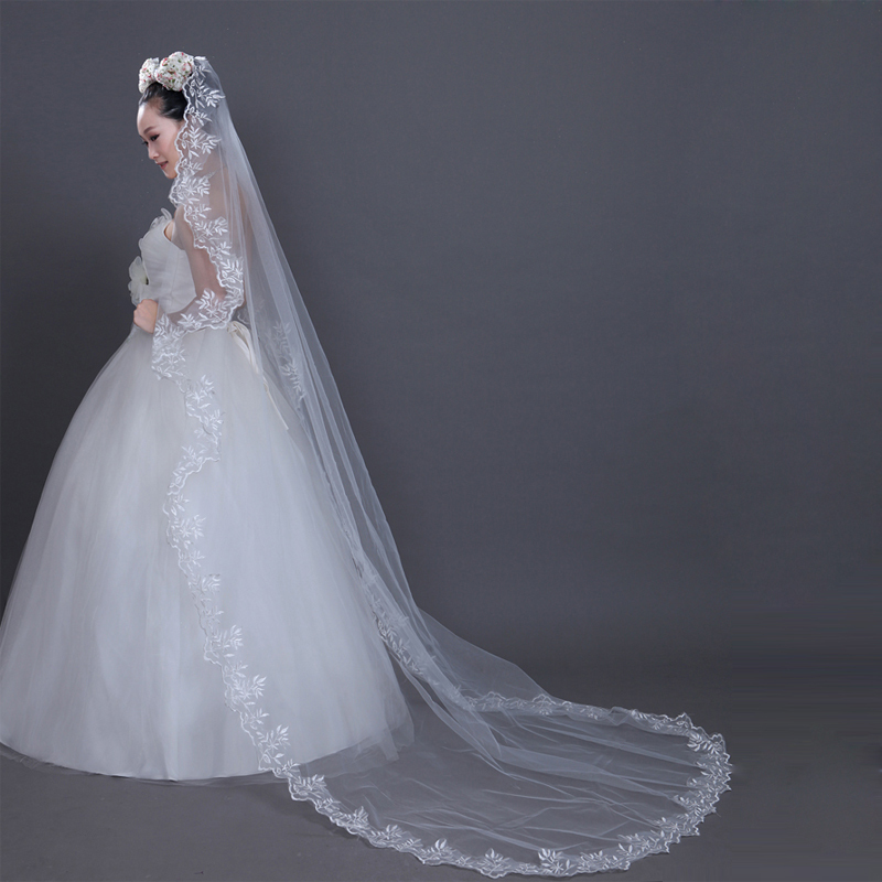 The wedding veil bridal veil the bride wedding accessories lace bordered veil long trailing veil