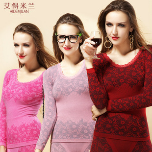 The whole network 12 autumn and winter thick jacquard beauty care thermal underwear set lace body shaping cotton sweater