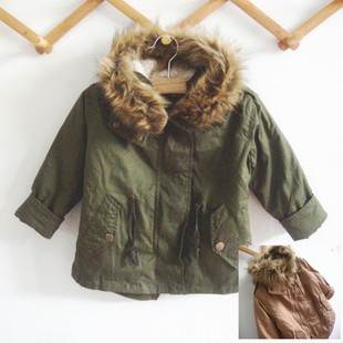 The whole network 2012 child trench male child female child Army Green medium-long outerwear z tooling
