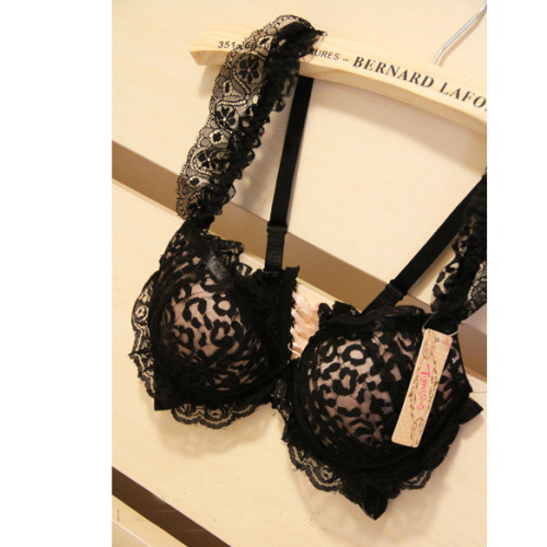The women's deep V sexy leopard black lace bra set of underwear, free shipping, W146