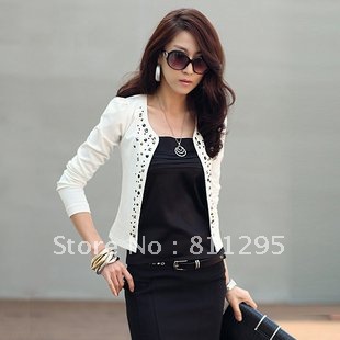 The  women's white long-sleeve short design coat quality short jacket  Free shipping discount