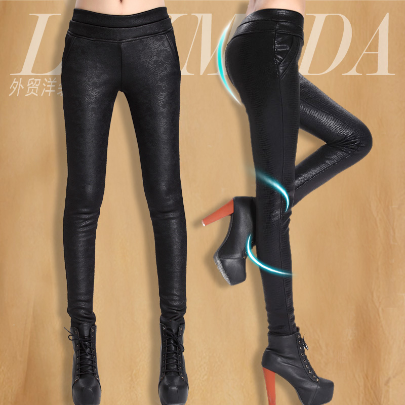 Thermal 2013 spring skinny pants serpentine pattern leather pants pencil pants female thick legging plus velvet