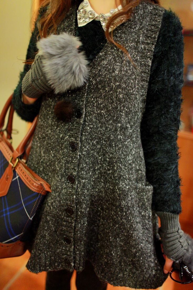 Thermal all-match fashion rabbit hair wool sweater vest cardigan veetii y395