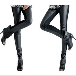 Thermal fashion patchwork pencil pants thickening skinny pants plus size winter legging trousers PU faux leather trousers pants