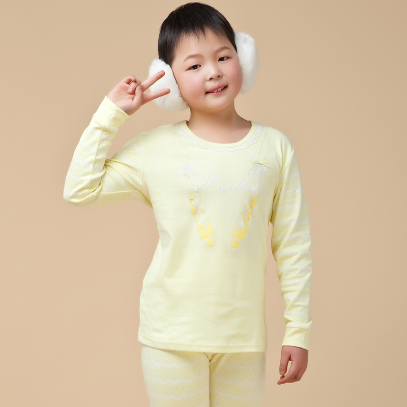 Thermal female child 100% cotton cartoon print thermal underwear sets