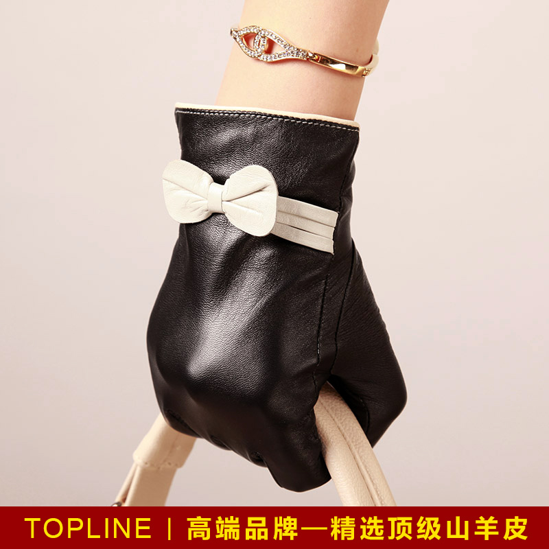 Thermal genuine leather suede gloves women's winter fashion bow ultra long