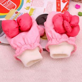 Thermal gloves female thermal semi-finger gloves cartoon patent leather flower bow semi-finger gloves