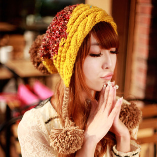 Thermal knitted hat autumn and winter knitted hat ball ear protector cap female