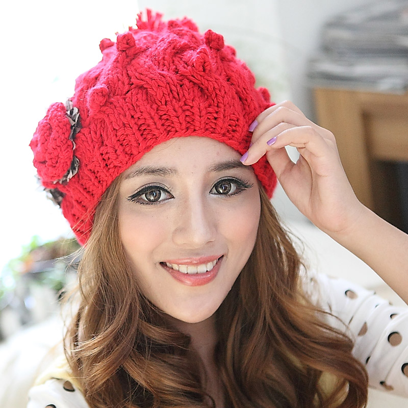Thermal knitted hat plush ball cap female knitting wool knitted hat