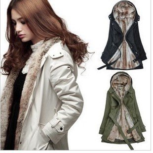 Thermal overcoat outerwear removable liner trench wadded jacket women's