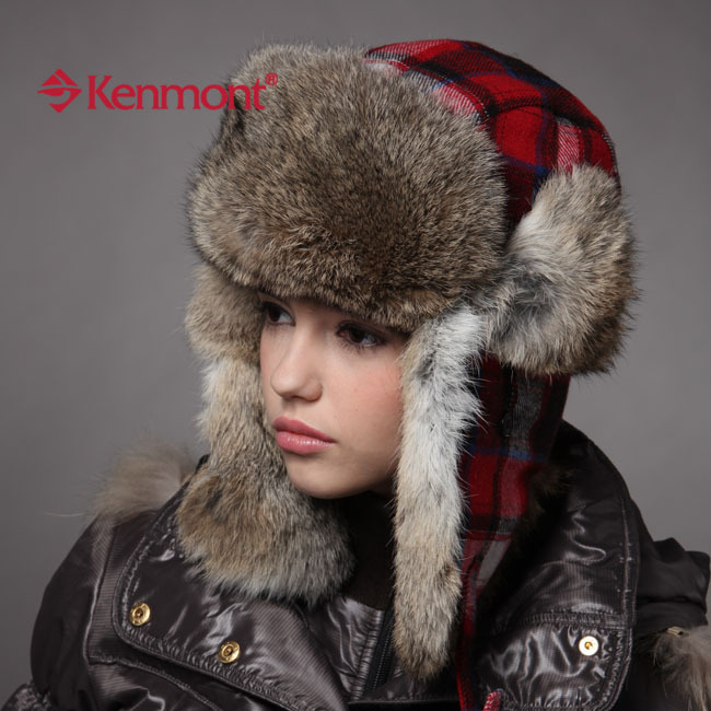 Thermal rabbit fur hat lei feng kenmont Women leather strawhat winter new arrival plaid lei feng cap 2132