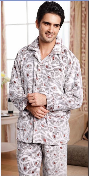 Thermal soft coral fleece male sleepwear lounge set 89