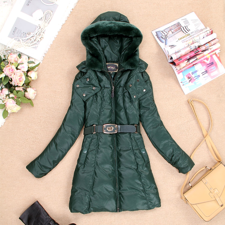 Thermal thickening coat medium-long down slim pure rabbit fur down coat belt slim female outerwear