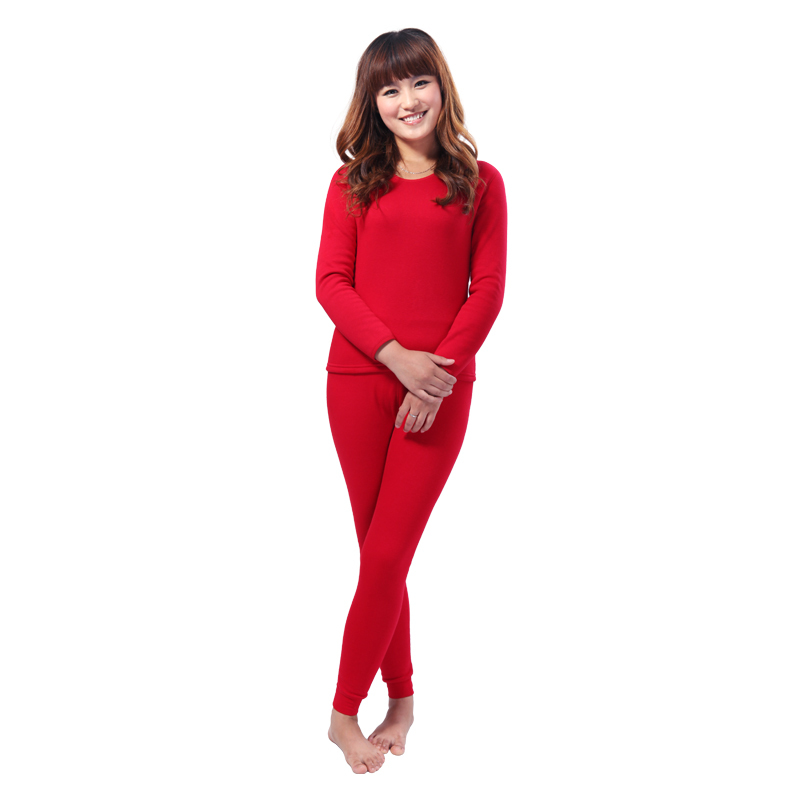 Thermal underwear female elastic velvet wool plus velvet thickening o-neck long johns long johns underwear set 92172