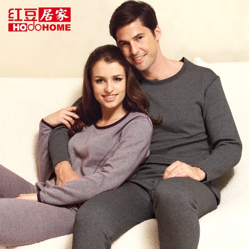 Thermal underwear globalsources at home male women's mesh jacquard plus velvet thickening lovers thermal underwear set