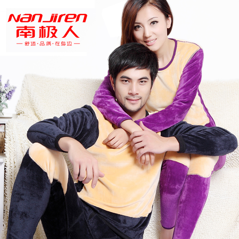 Thermal underwear o-neck double layer thickening plus velvet female male golden flower lovers thermal set