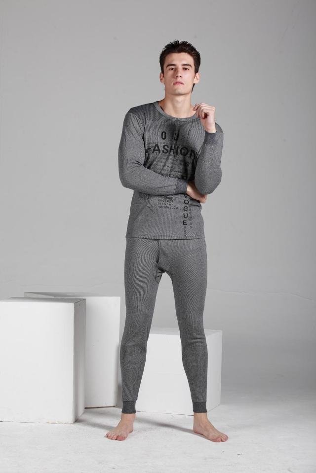 Thermal underwear set thin print men's clothing male long johns men o-neck 100% cotton set male underwear