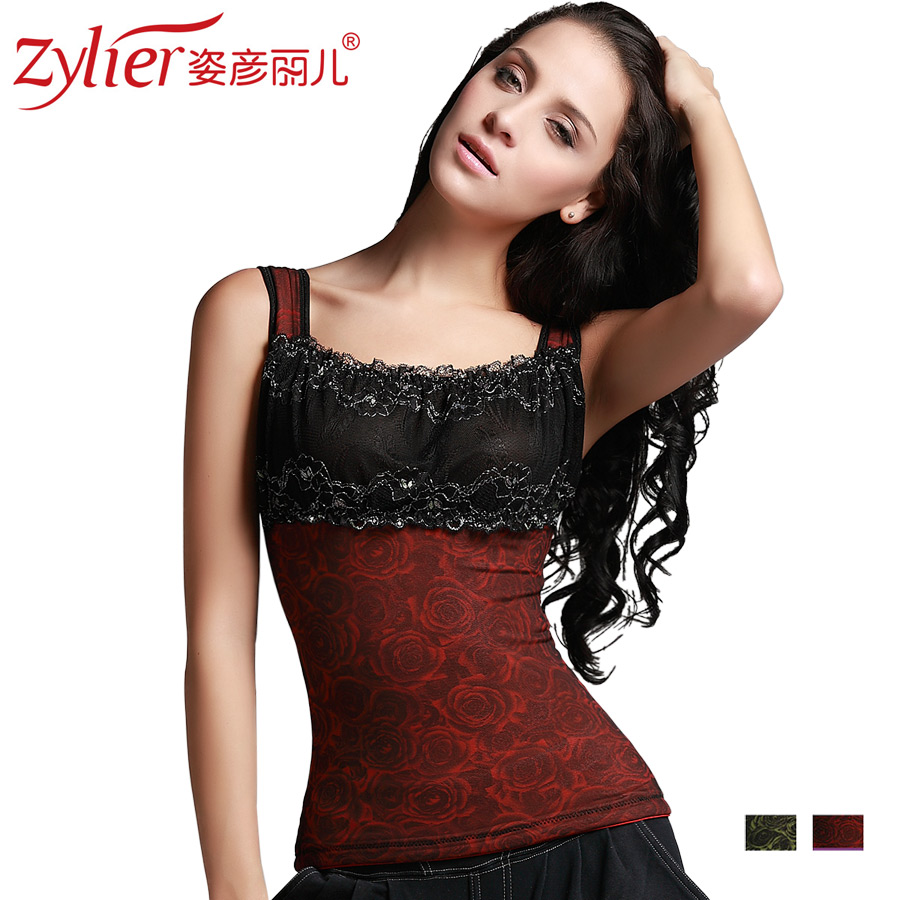 Thermal vest female rose lace thermal top plus velvet thickening sy84