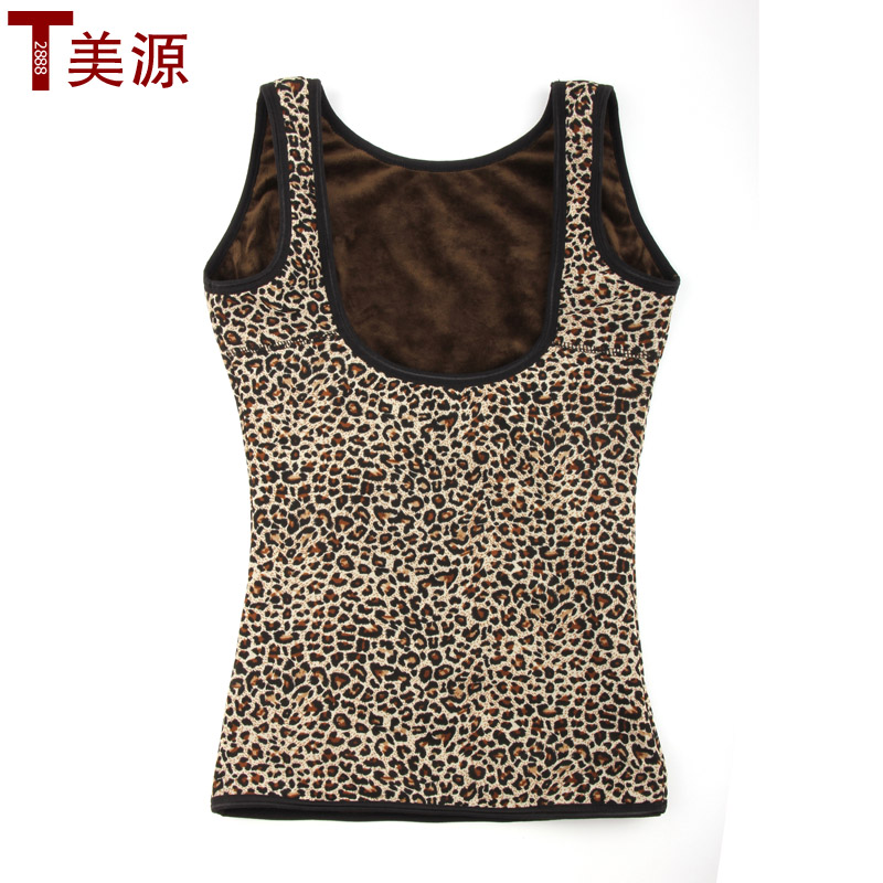 Thermal vest leopard print thickening plus velvet women's thermal underwear basic thermal top