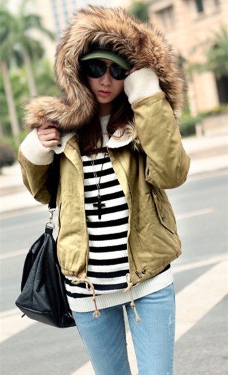 Thermal wadded jacket with a hood large fur collar women jacket free shipping thickening berber fleece cotton-padded jacket