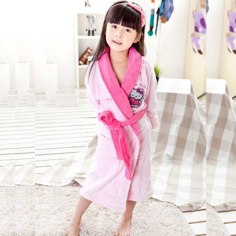 Thick cartoon embroidered female child bathrobe child coral fleece child sleepwear robe 2033