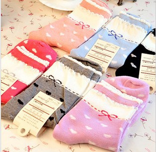 Thick warm in tube socks woman love bow cotton socks