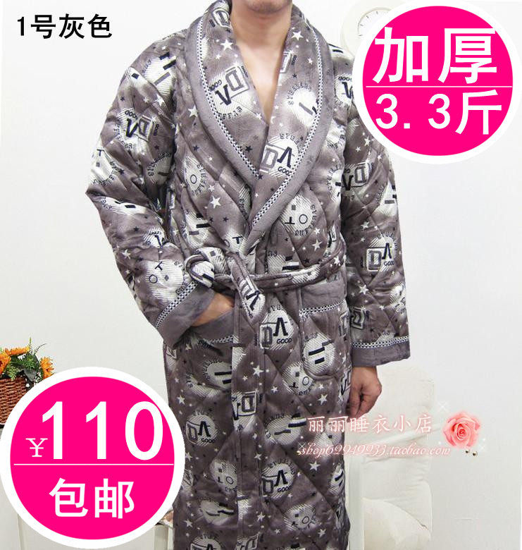 Thick winter male thickening thermal super soft coral fleece cotton-padded robe Men bathrobes