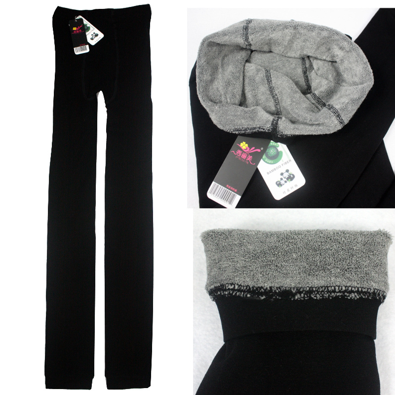 Thickening autumn and winter bamboo charcoal fiber legging double layer all-match warm pants women's