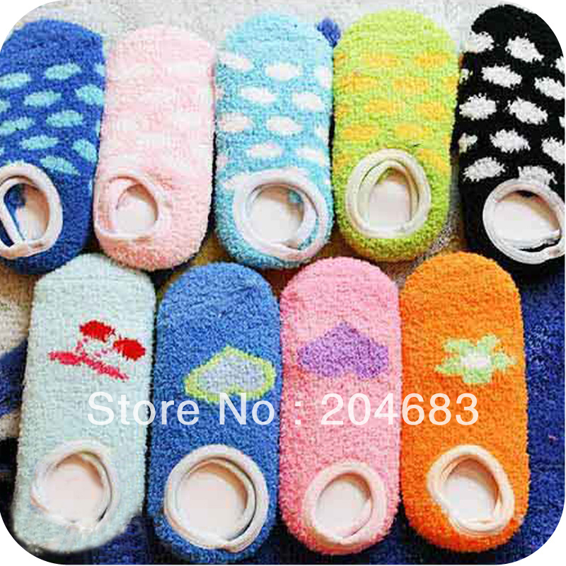 thickening cartoon coral fleece female soft towel socks slip-resistant floor sock slippers winter warm free shipping