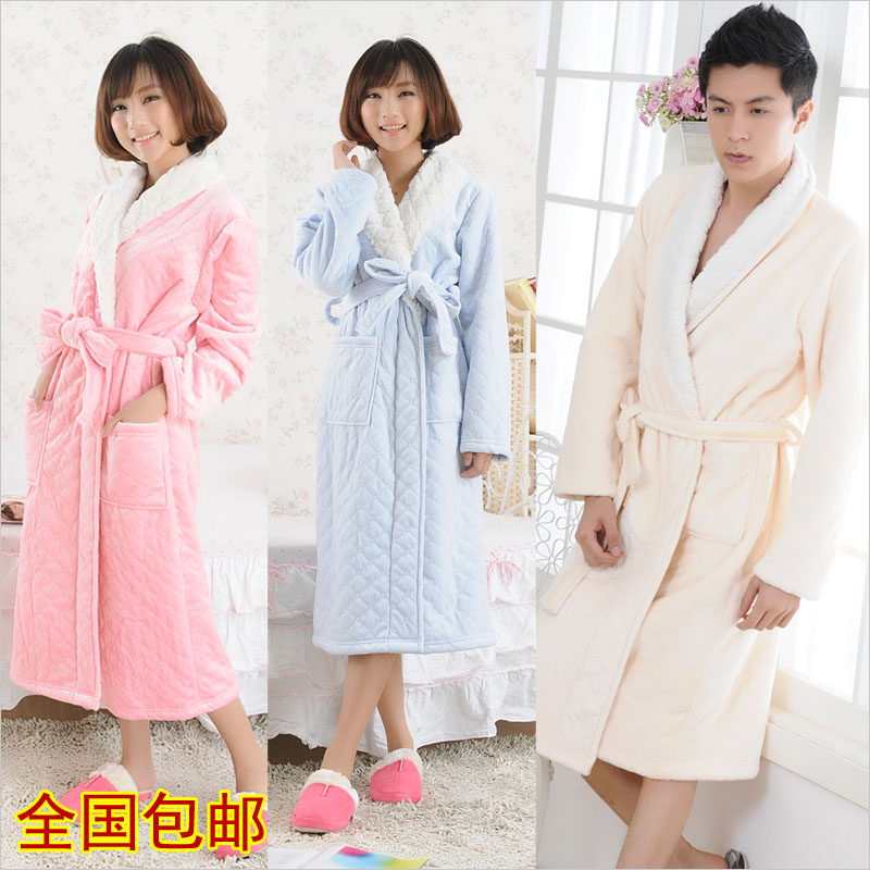 Thickening coral fleece berber fleece compound fabric lovers derlook robe bathrobes