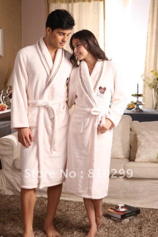 Thickening coral flocking lovers dressing gown