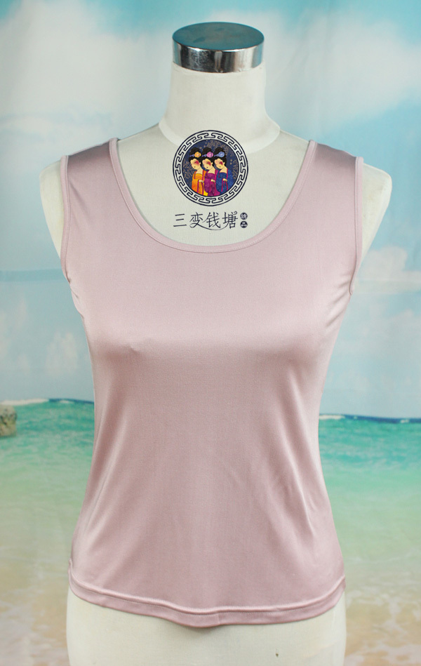 Thickening double faced silk knitted top basic shirt solid color sleeveless wide shoulder vest rubber red